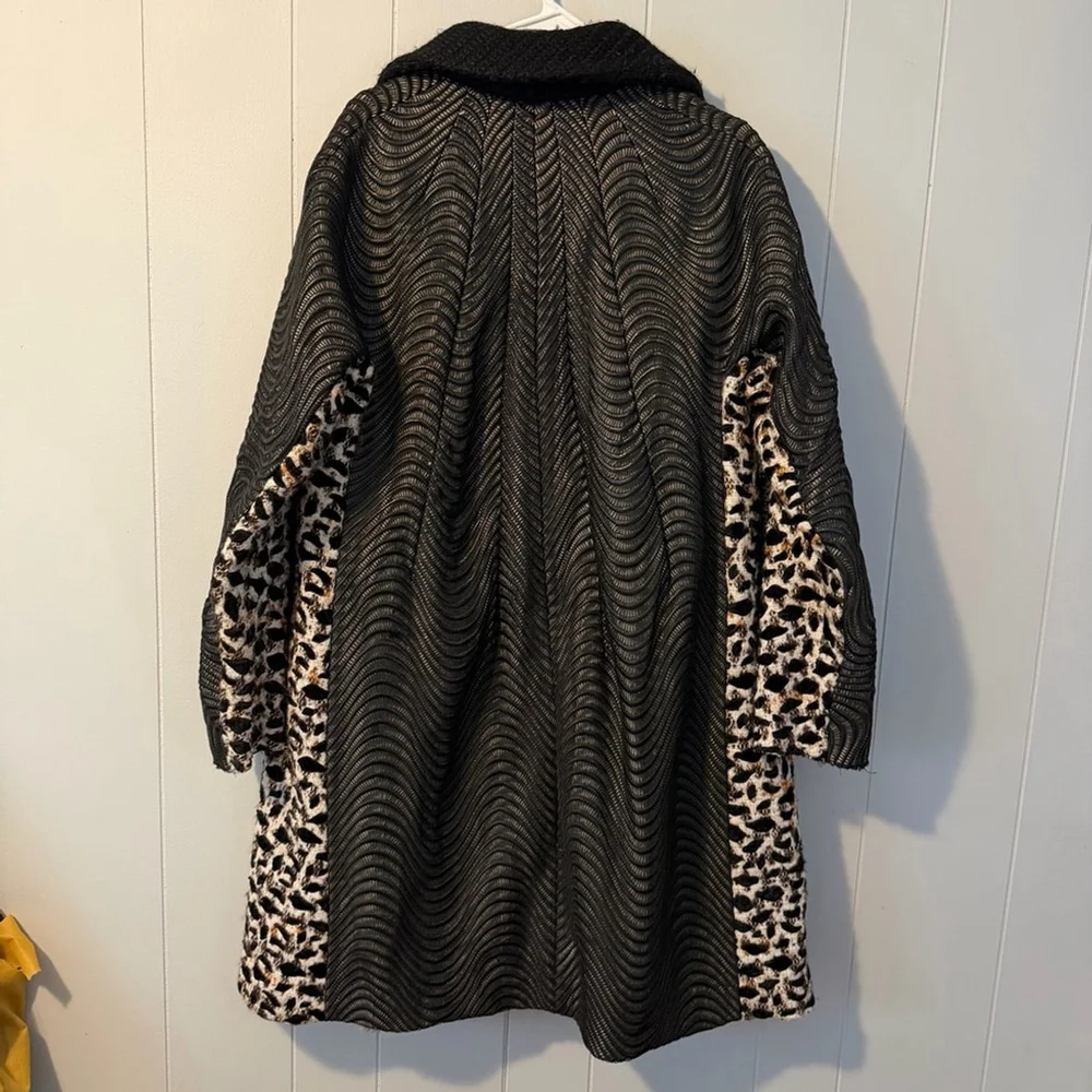 Byron Lars Beauty Mark Faux Fur Patchwork Coat – Leopard & Textured Panels Sz 6